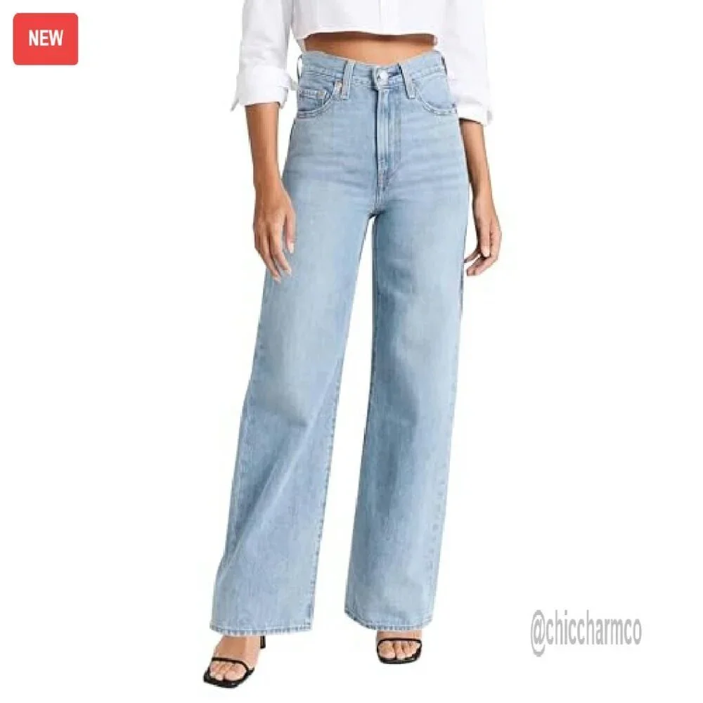 Wide Leg Straight Jeans High Waisted Stretchy Tummy Control Vintage